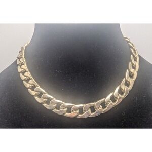 Chunky Gold Tone Curb Chain Necklace Heavy Statement Necklace 97g Lobster Clasp